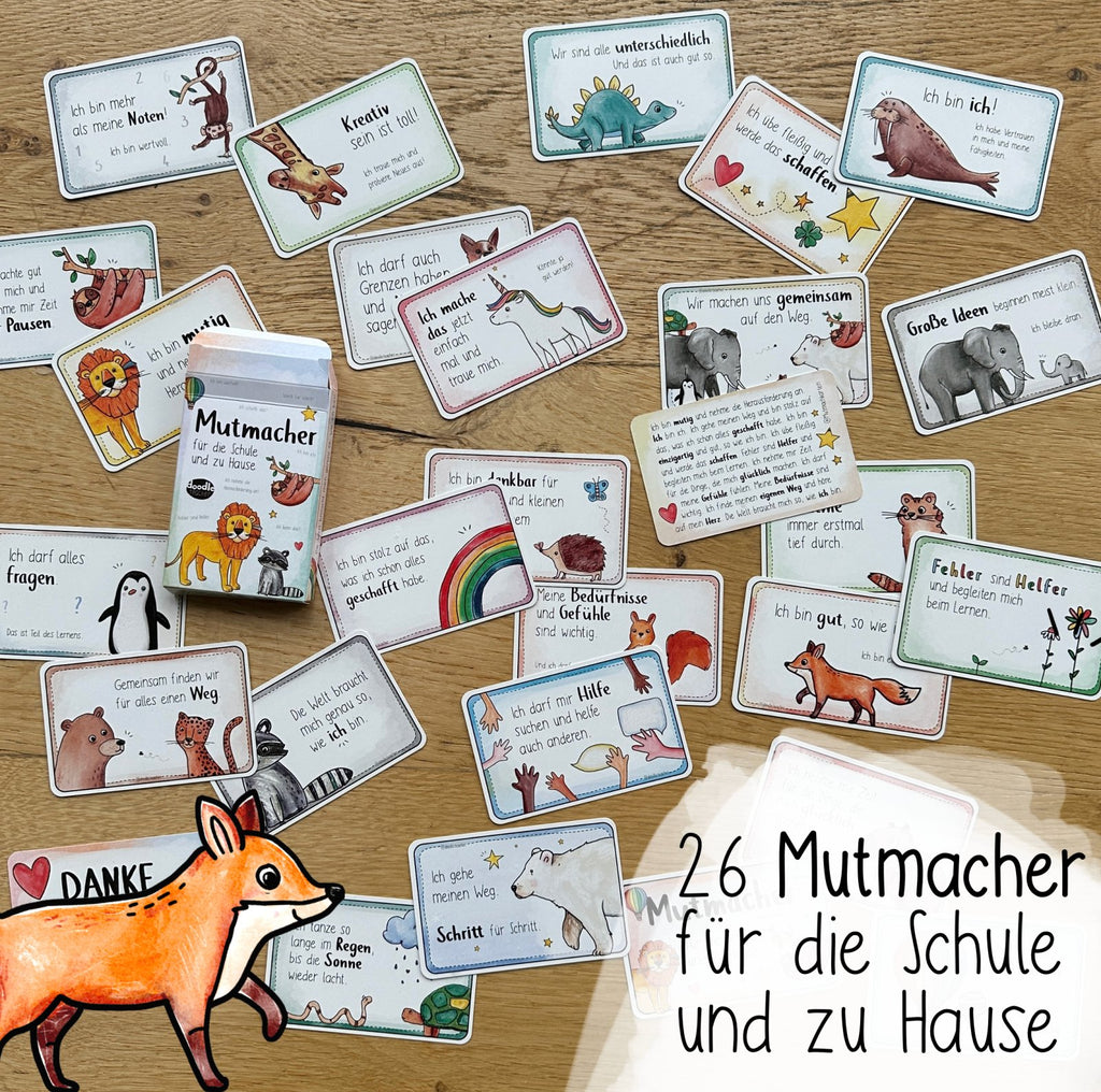 26 Mutmachkarten mit Growth Mindset von Doodleteacher: Schule & zu Hause - Mutmachkarten